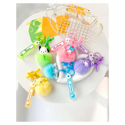 SANRIO CHARACTERS FURRY BALL KEY HOLDER
