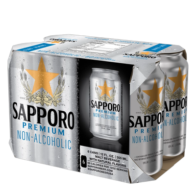 SAPPORO BEER PREM 0.03% ALC. 6P CAN