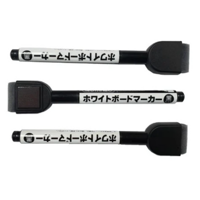 WHITE BOARD MARKER W/ ERASER THIN TIP 3P BLACK