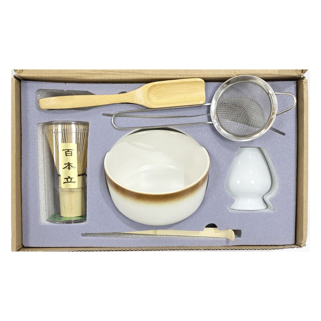 MATCHA 6PCS SET WHITE WITH BROWN – HANAMARU JAPANESE MARKETPLACE