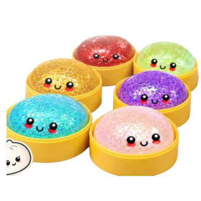 SQUISHY STRESS RELIEF DUMPLING GLITTER FACE W/ CASE