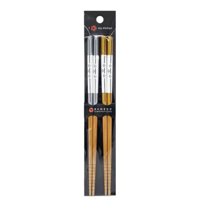 BAMBOO CHOPSTICKS 2 PAIR SET GOLD&SILVER