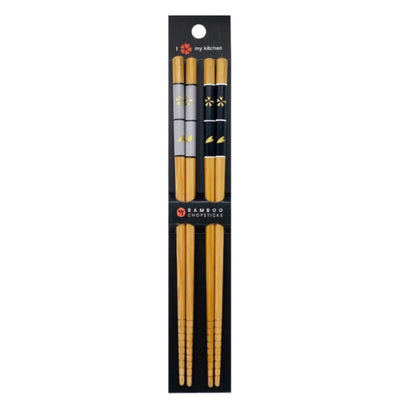 BAMBOO CHOPSTICKS 2 PAIR SET GREY&BLK SAKURA