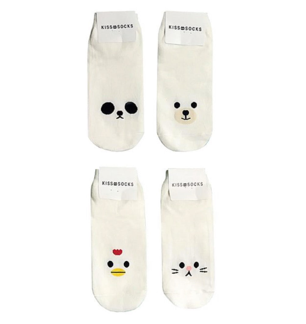 WHITE ANIMAL FACE SOCKS ONE SIZE