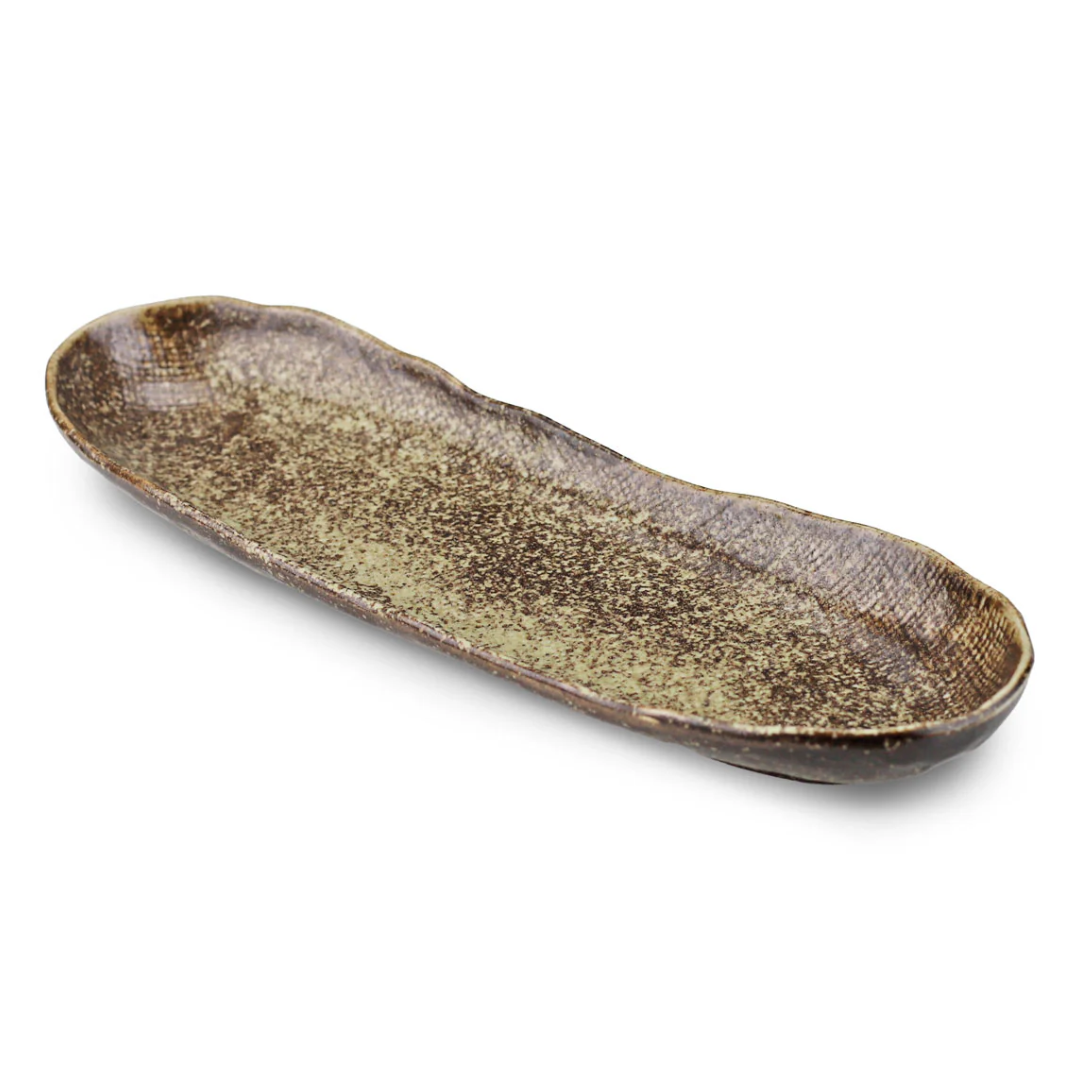 BROWN SHADE ROUNDED RECTANGULAR PLATE 13 × 3.9 IN