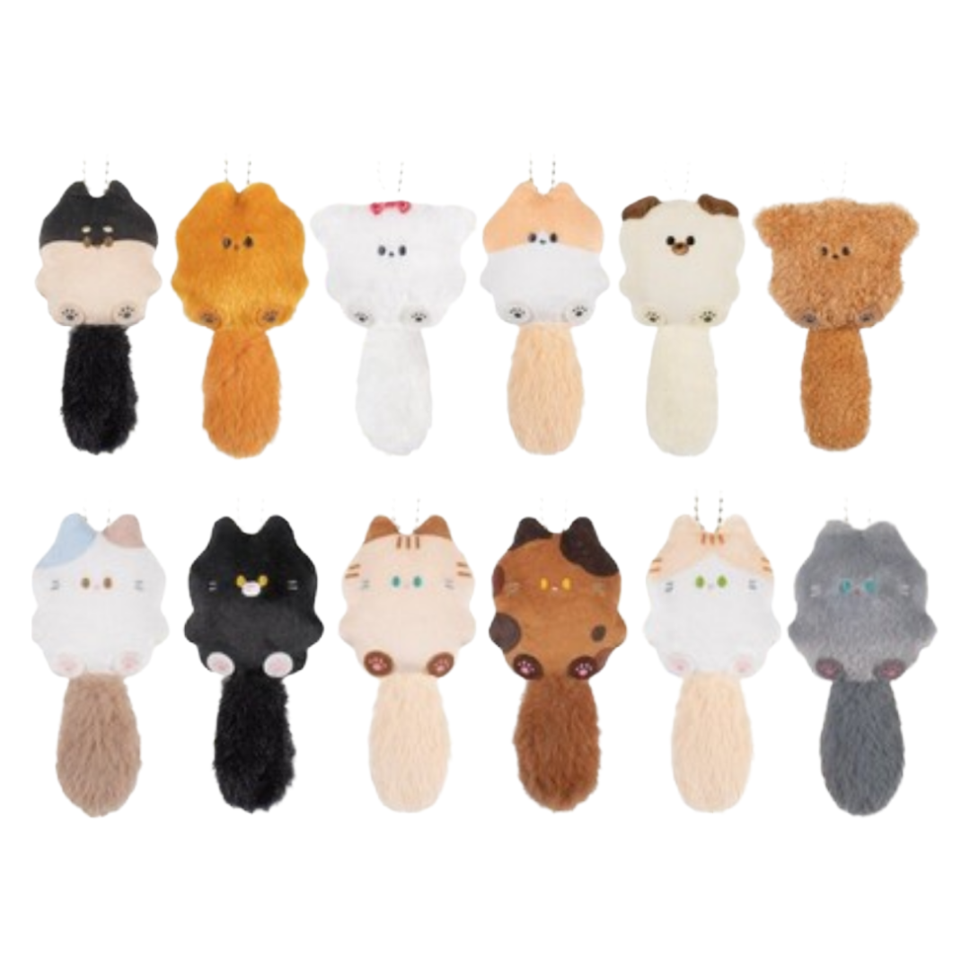 FLUFFY TAIL SQUEAKY PLUSH MASCOT KEY RING