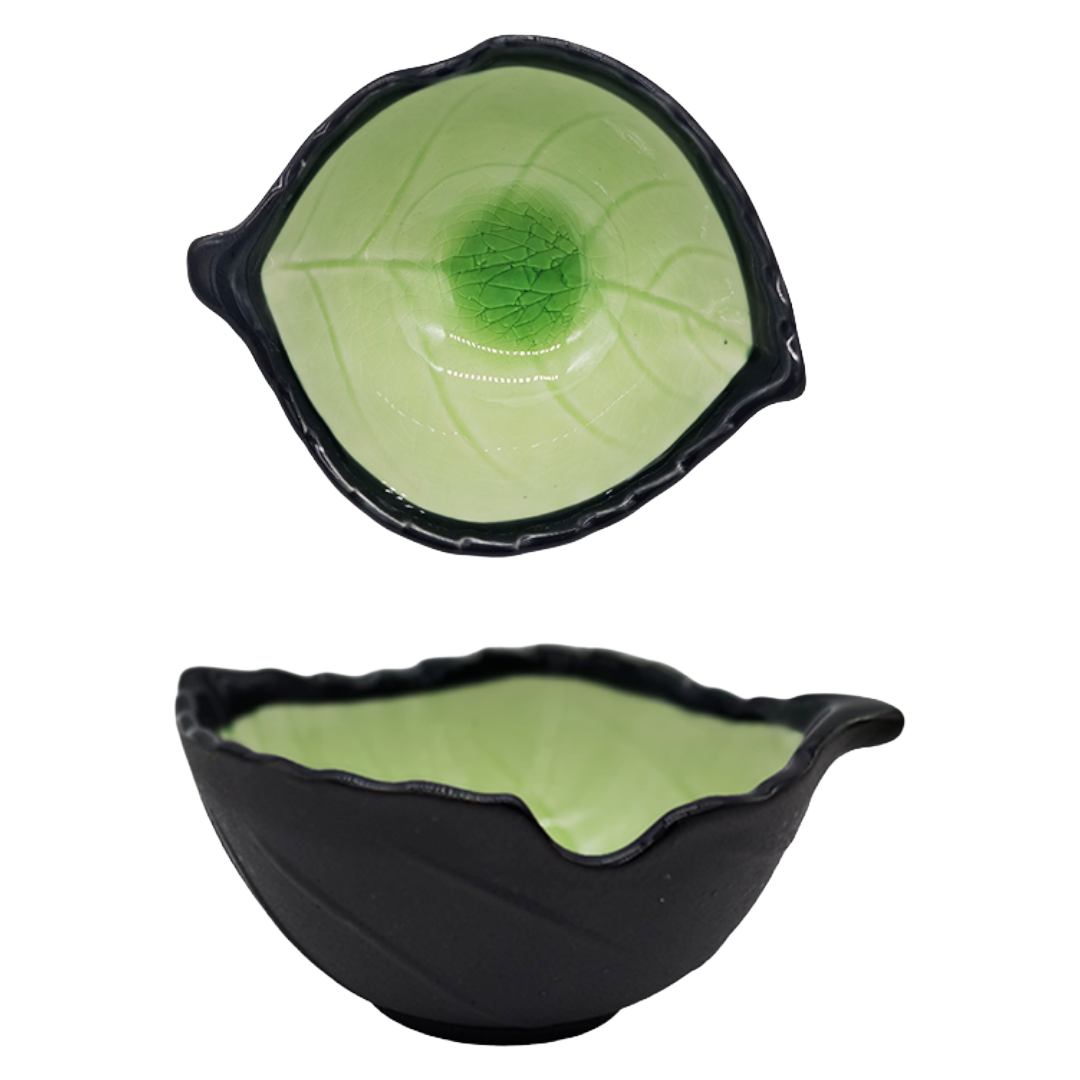 CERAMIC GREEN LEAF BOWL 9.6X7.5X4CM
