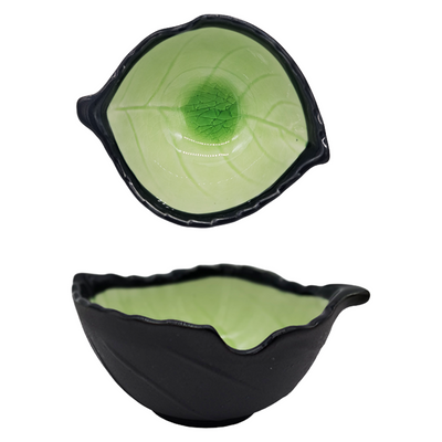 CERAMIC GREEN LEAF BOWL 9.6X7.5X4CM