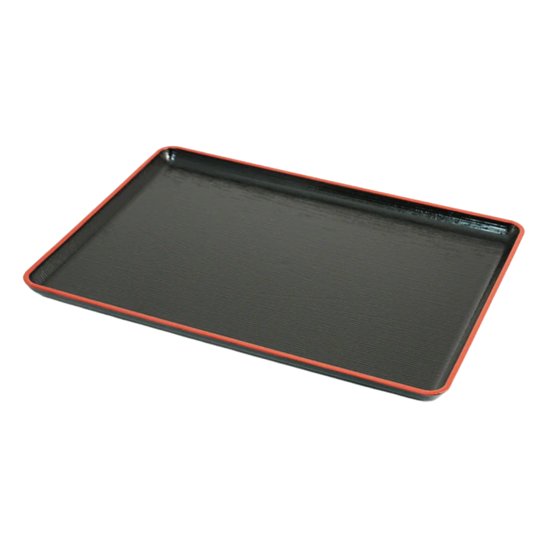 NON-SLIP BLACK RECTANGULAR SERVING TRAY 13.25 X 10.4 IN