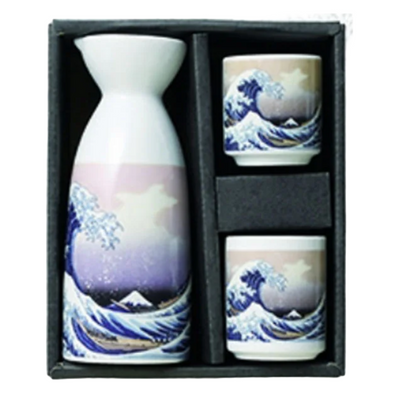 SAKE SET HOKUSAI WAVE OF KANAGAWA