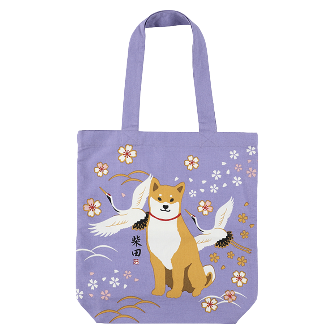 FRIENDSHILL A4 TOTE BAG FLOWERS & CRANE SHIBATA SAN PURPLE