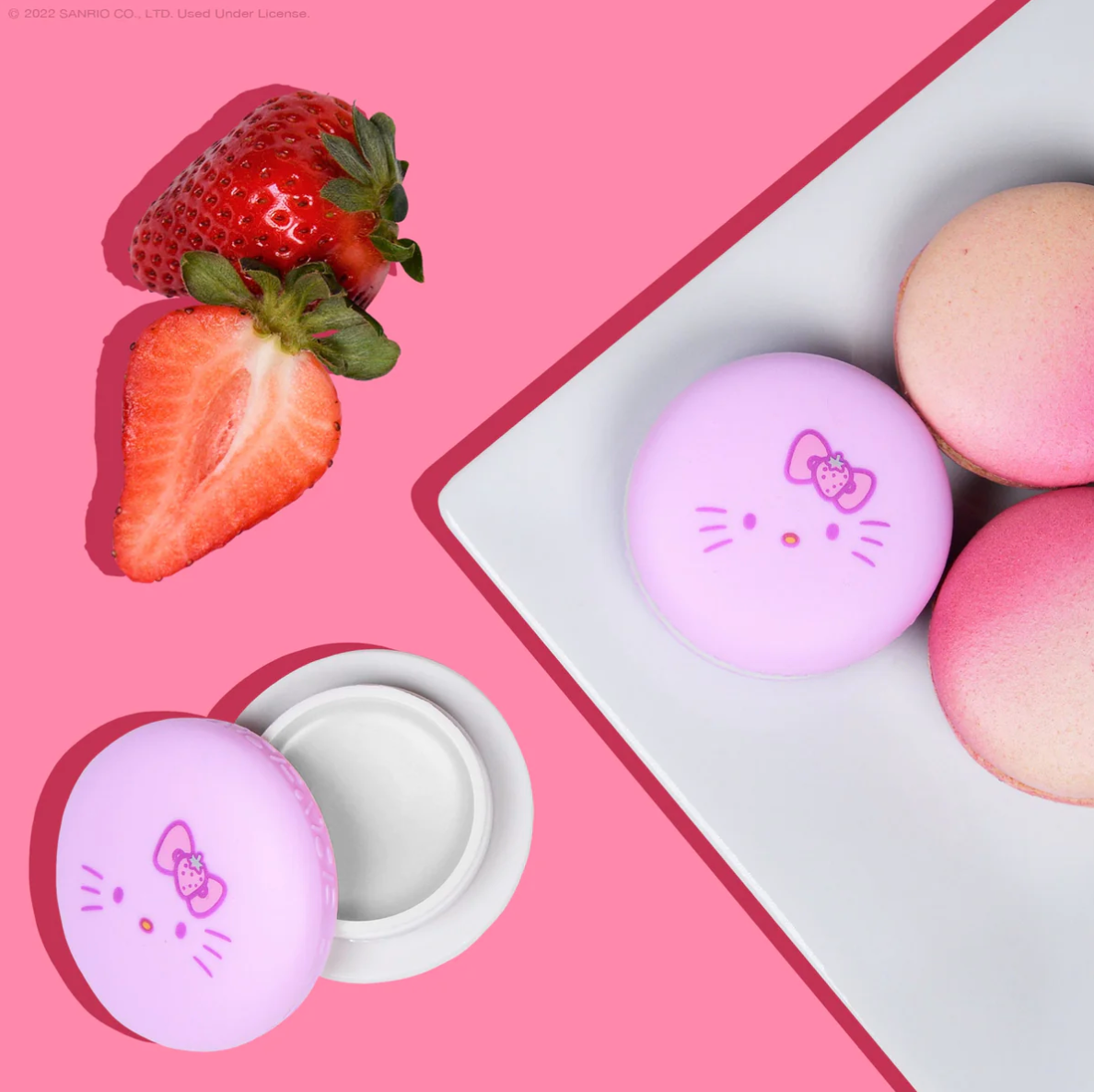 TCS HELLO KITTY MACARON LIP BALM STRAWBERRY ROSE LATTE