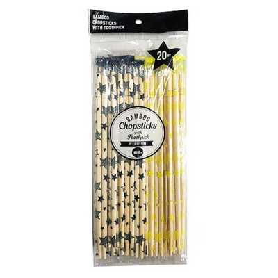 BAMBOO CHOPSTICKS WITH TOOTHPICK 20P STAR