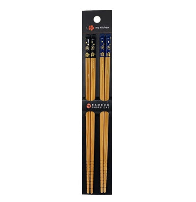 BAMBOO CHOPSTICKS 2 PAIR SET BLK&BLUE SAKURA