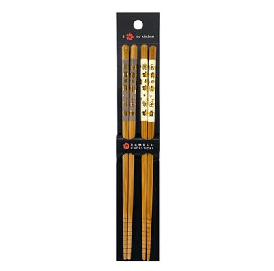 BAMBOO CHOPSTICKS 2 PAIR SET GOLD SAKURA