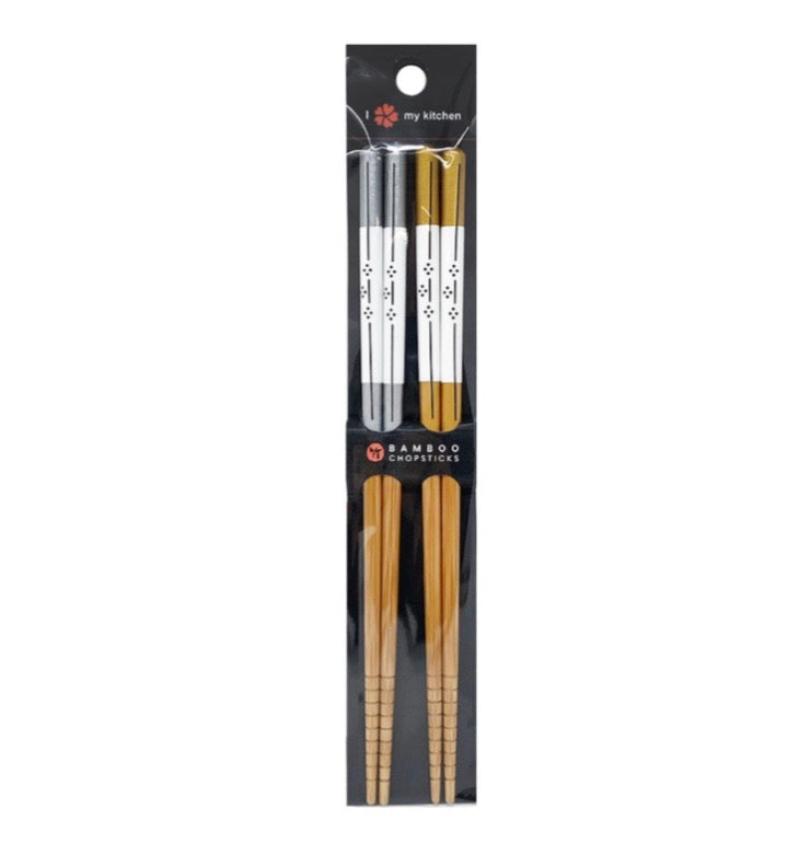 BAMBOO CHOPSTICKS 2 PAIR SET GOLD&SILVER