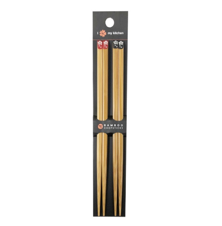 BAMBOO CHOPSTICKS 2 PAIR SET RED&BLACK SAKURA