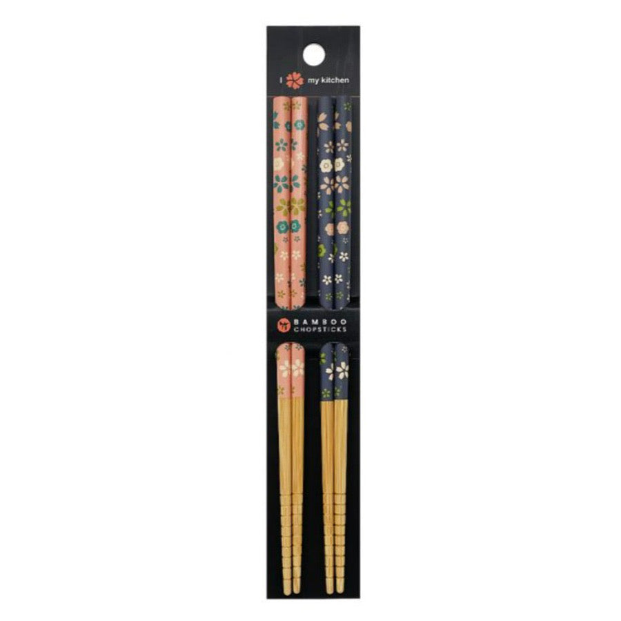 BAMBOO CHOPSTICKS 2 PAIR SET PINK&BLUE FLOWER